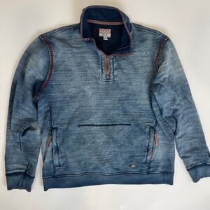 TRUE GRIT Men’s Pullover Quarter Zip Distressed Blue 100% Cotton Large